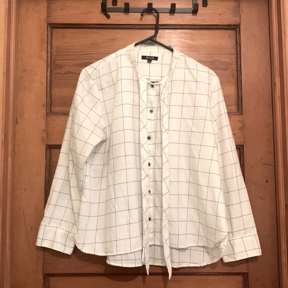 Madewell windowpane flannel with neck tie, size L